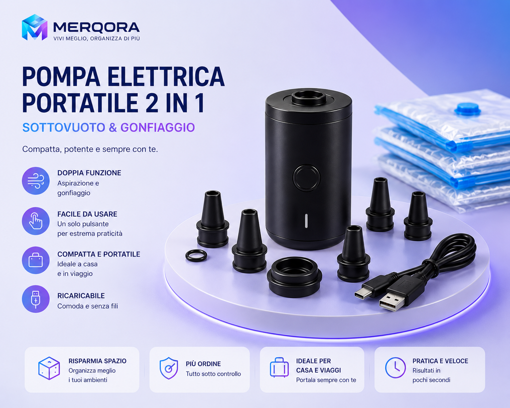 Pompa Elettrica Portatile 2 in 1 – Sottovuoto e Gonfiaggio Multifunzione