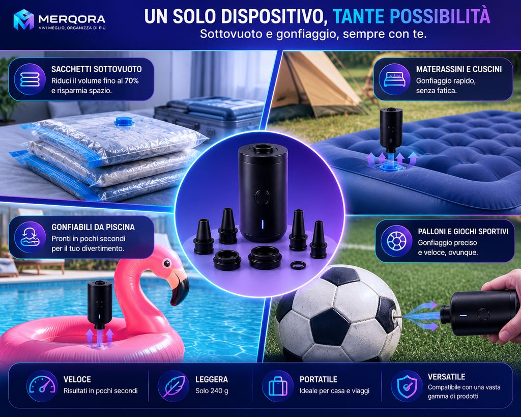 Pompa Elettrica Portatile 2 in 1 – Sottovuoto e Gonfiaggio Multifunzione