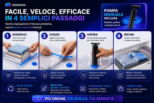 Sacchetti Sottovuoto riutilizzabili Salvaspazio con Pompa – Set da 5